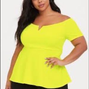 Torrid Neon Yellow Babydoll Off the Shoulder